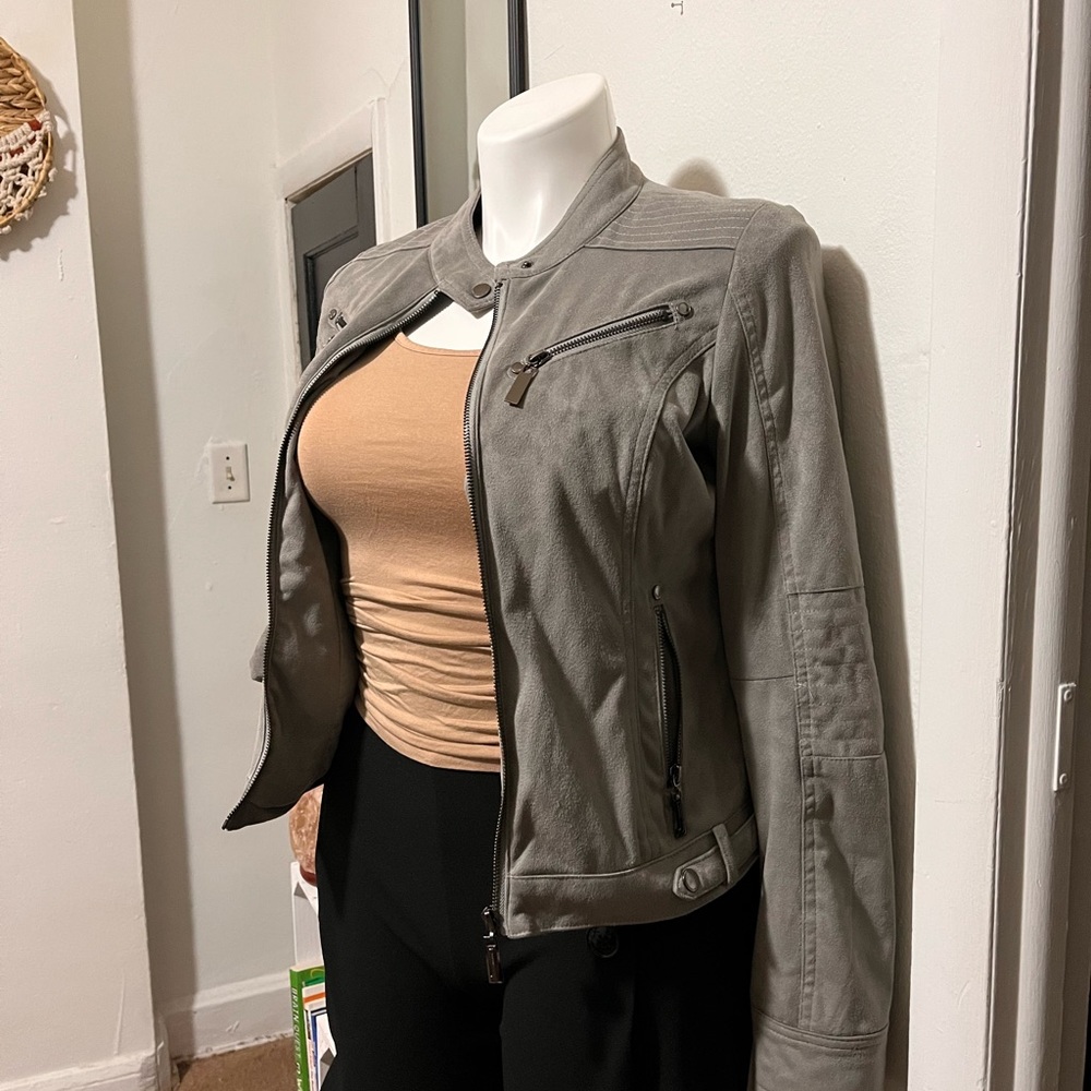 Jou Jou Grey Sude Moto Jacket